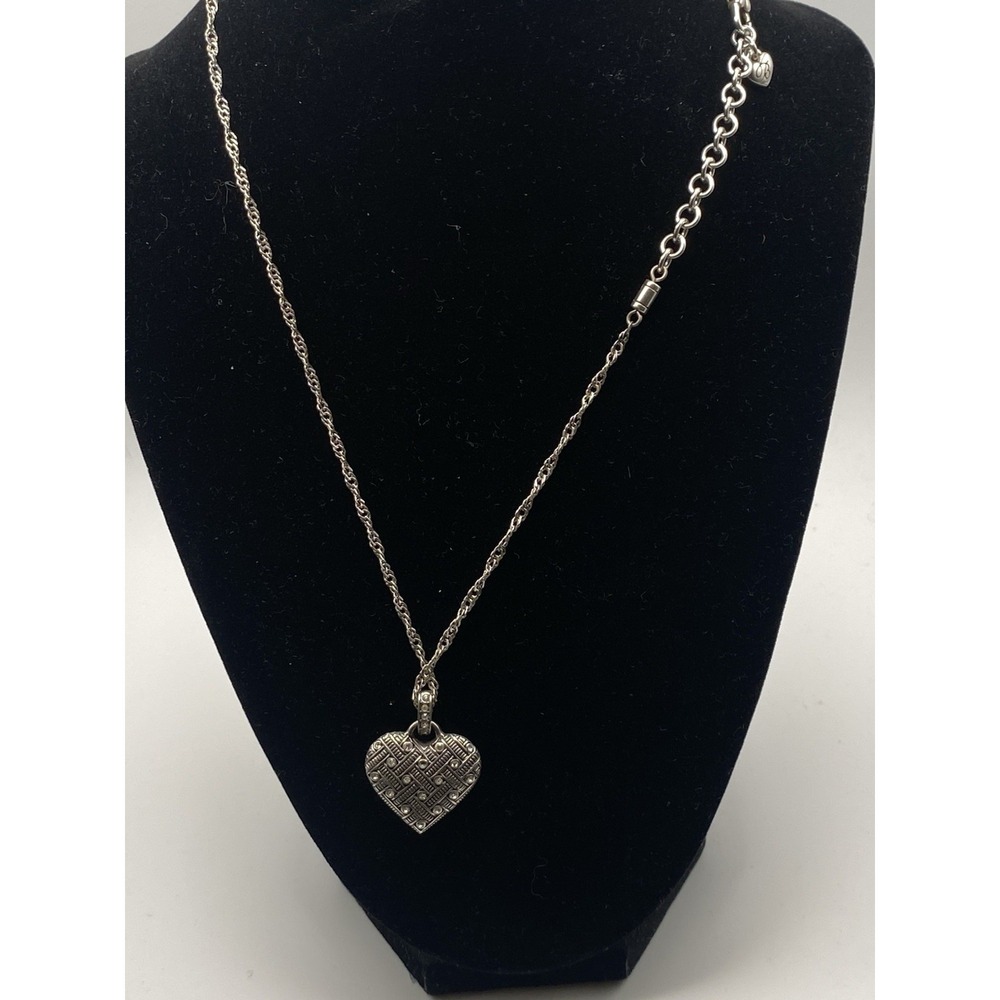 Brighton  Lace Heart Necklace With Silver Plated Chain And Crystal Embellish